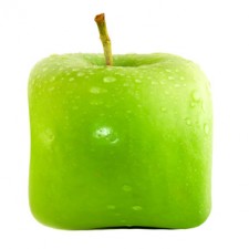 Square apple on a white background.